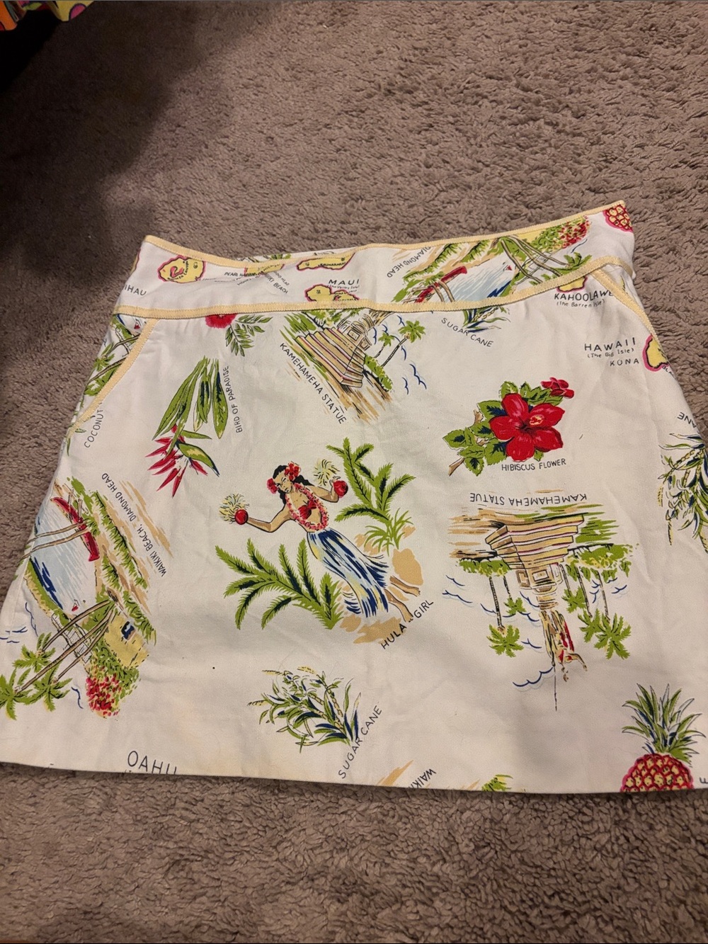 J. Crew White Tropical Print Mini Skirt with Red & Green Accent Hawaii Hula Girl